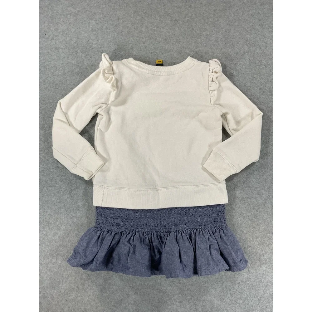 Polo Ralph Lauren Girls Cream Ruffle Sweatshirt Dress Chambray Skirt Size 5 2730
